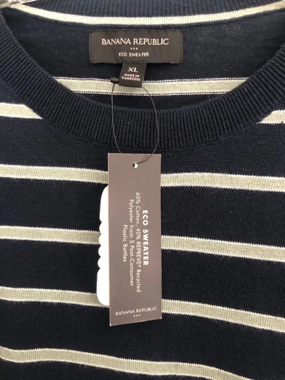 Banana Republic ECO Navy Striped Crew Neck Knit Sweater Top Men's XL NWT